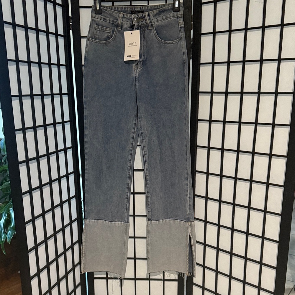 MOTF Blue and Gray Flare Jeans